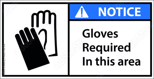 Notice sign,Wall sign, Machine sign, Gloves required in this area.