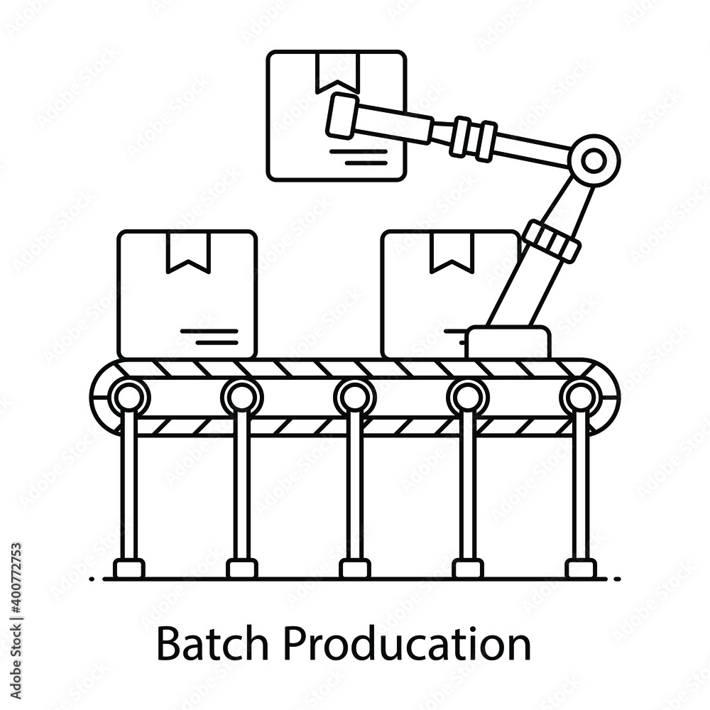 Industrial robot, flat outline icon of batch production
Industrial robot, flat outline icon of batch production