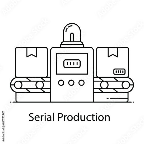 
Manufacturing machine, flat outline icon of serial production 
