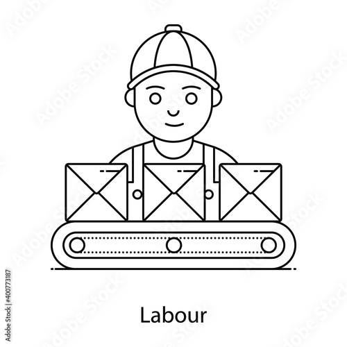 
Worker, flat outline icon of labourer
