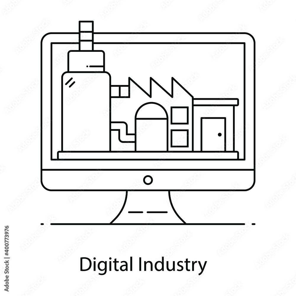 Online manufacturing, flat outline icon of digital industry
Online manufacturing, flat outline icon of digital industry