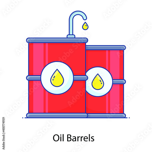 
Oil barrels flat outline icon, oil container 
