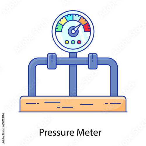 
Pressure meter flat outline icon, measuring instrument 
