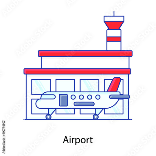 
Airport flat outline icon, landing field, landing place, 
