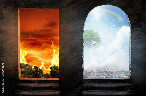 Tableau sur toile Conceptual purgatory portal to heaven and hell