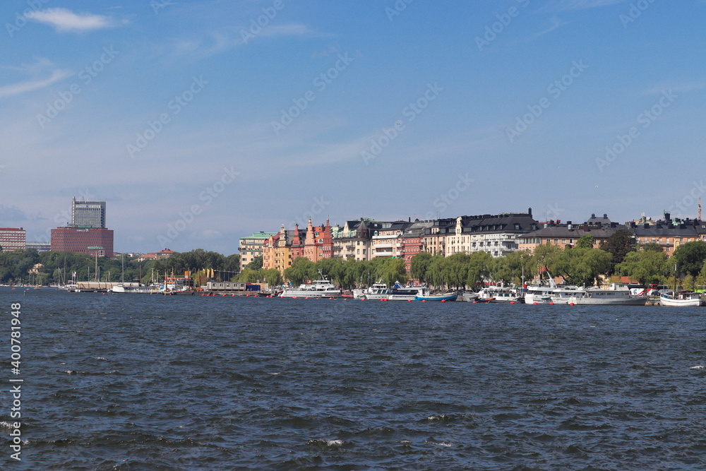 View over stockholm on lake on holiday. Travelling with cruise ship in summer