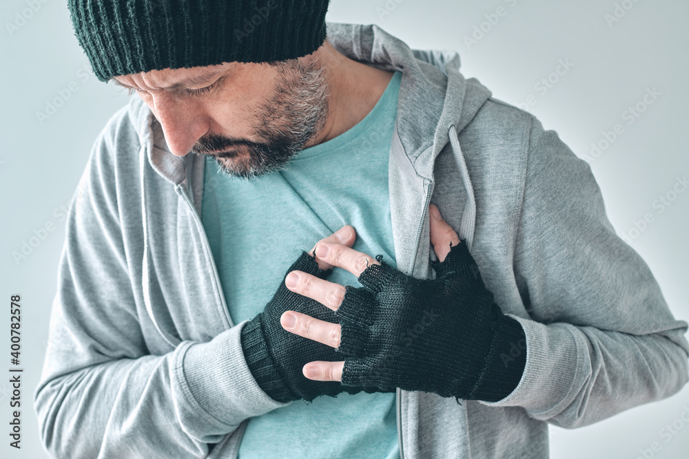 Man with heart problems feeling severe pain in chest Man with heart problems feeling severe pain in chest