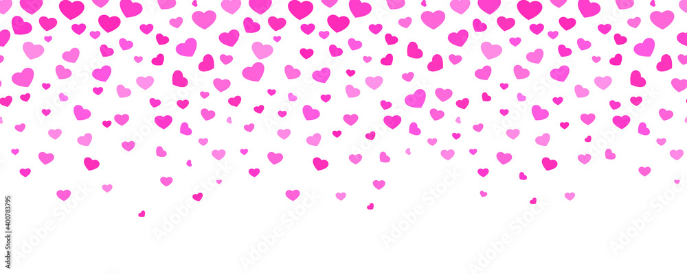 Decorative rain of hearts. Seamless panoramic banner of falling hearts Decorative rain of hearts. Seamless panoramic banner of falling hearts