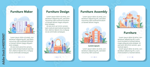 Wooden furniture maker or designer mobile application banner set