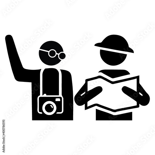 People, Tourist, and Family at Zoo Stick Figure Pictogram Icons. Illustrations depicts tour guide at zoo, animal, bear enclosure, crocodile feeding show, photo session, touching animal, and risky act.