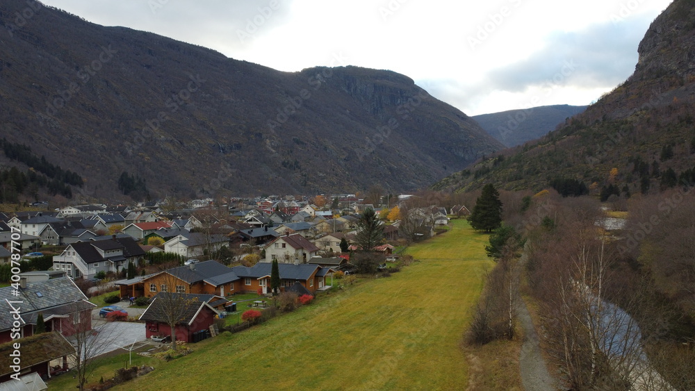 view from the top of the mountain from Lærdal city in Norway