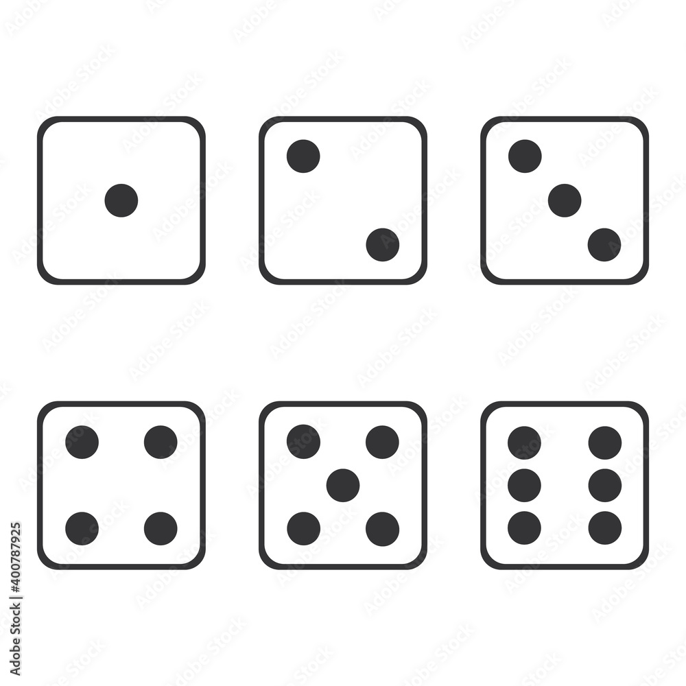 Set of game cubes isolated on white background, dice simple icons Set of game cubes isolated on white background, dice simple icons