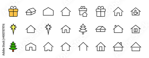Simple set of color editable house icon templates. Contains such icons, home calendar, coffee shop and other vector signs isolated on a white background for graphic and web design