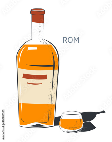Rum alcoholic beverage in bottle and glass vector