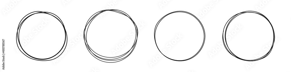 Set of round hand drawn doodle frames isolated on white background