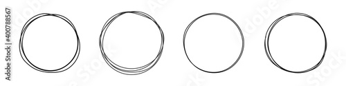 Set of round hand drawn doodle frames isolated on white background