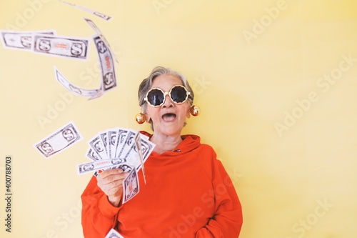 Rich woman with money.