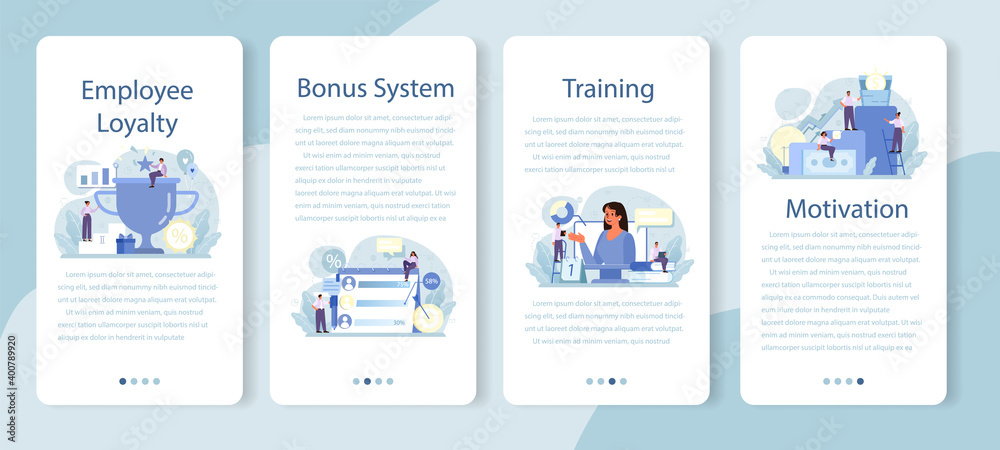 Employee loyalty mobile application banner set. Staff management, Employee loyalty mobile application banner set. Staff management,