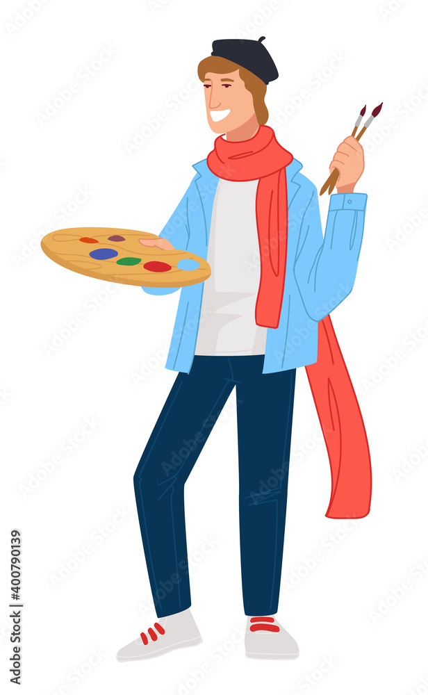 Artists with palette colors, painter with brushes Artists with palette colors, painter with brushes