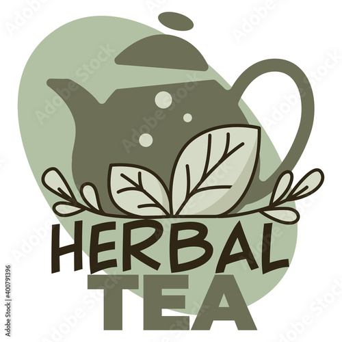 Herbal tea teapot with mint leaves or herbs vector