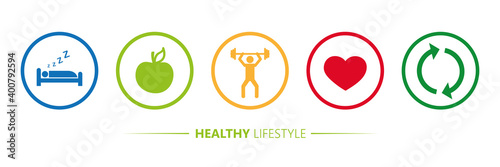 healthy lifestyle icons sleep apple yoga heart sport vector illustration EPS10