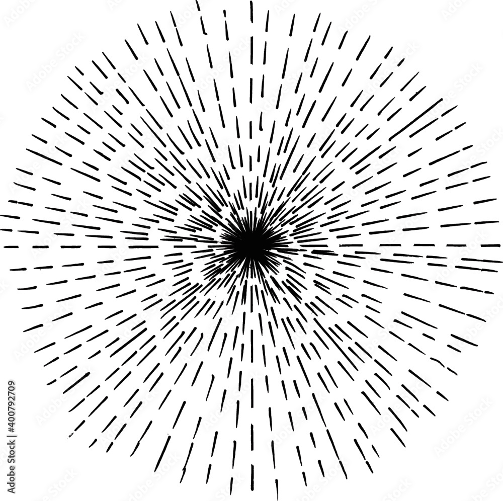 Obraz premium Sunburst. Light rays, sunburst and rays of sun. Hand drawn black and white design elements, linear drawing, vintage hipster style on white background. Light rays sunburst. Vector Illustration