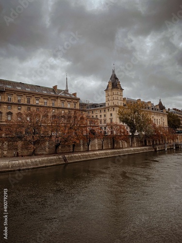 Parisian architecture streets in autumn by the seine