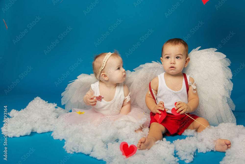 Two young angel children on Valentine's Day Two young angel children on Valentine's Day