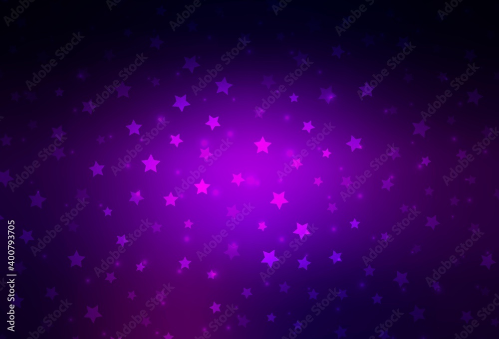 Dark Purple vector background with beautiful snowflakes, stars.