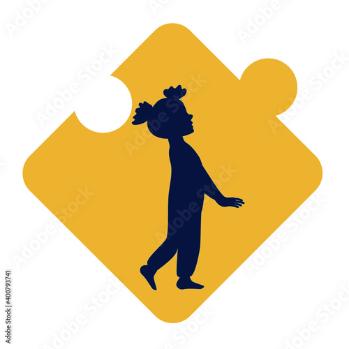 Autism. Children autism spectrum disorder ASD. Children girl . Giving information about treatment of ASD. Puzzles symbol of autism. Vector illustration.