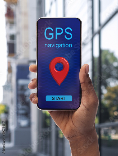 Gps Navigation App Opened On Smartphone In Black Female Hand