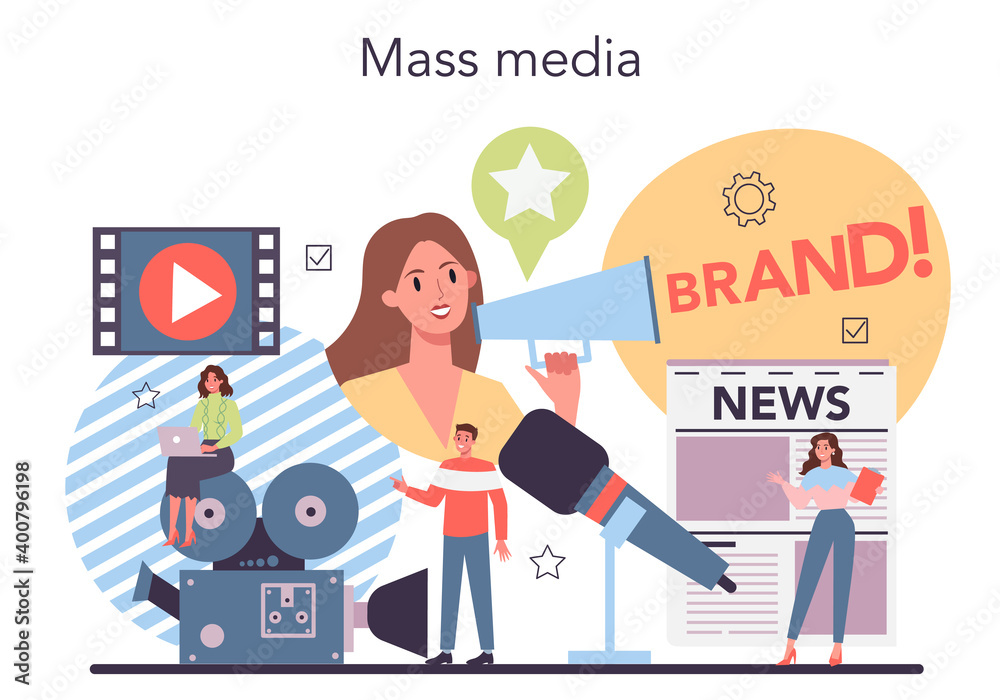 Mass media concept. Press, tv and radio promotion. Marketing