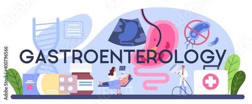 Gastroenterology typographic header. Idea of health care and stomach treatment