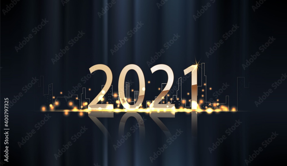 Luxury background for 2021 with golden sparkle and lights