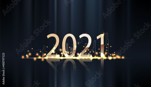 Luxury background for 2021 with golden sparkle and lights