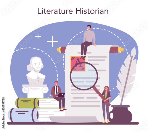 Professional literaturist concept. Scientist studying and research