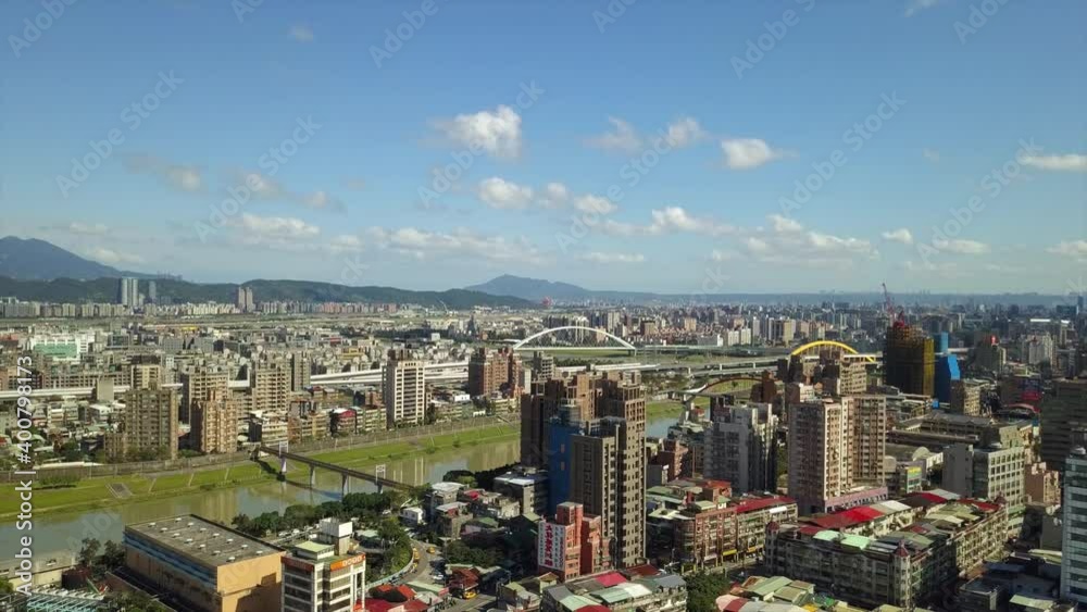 taiwan day time taipei cityscape famous riverside aerial panorama 4k taiwan day time taipei cityscape famous riverside aerial panorama 4k
