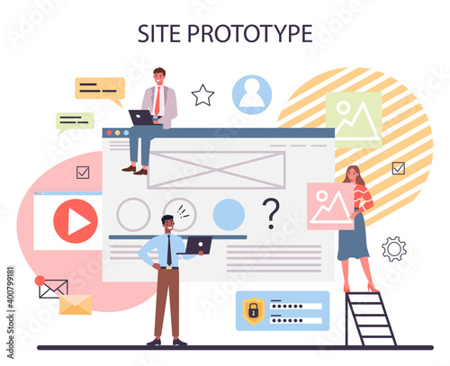 Website prototyping. Web page modeling, interface development.