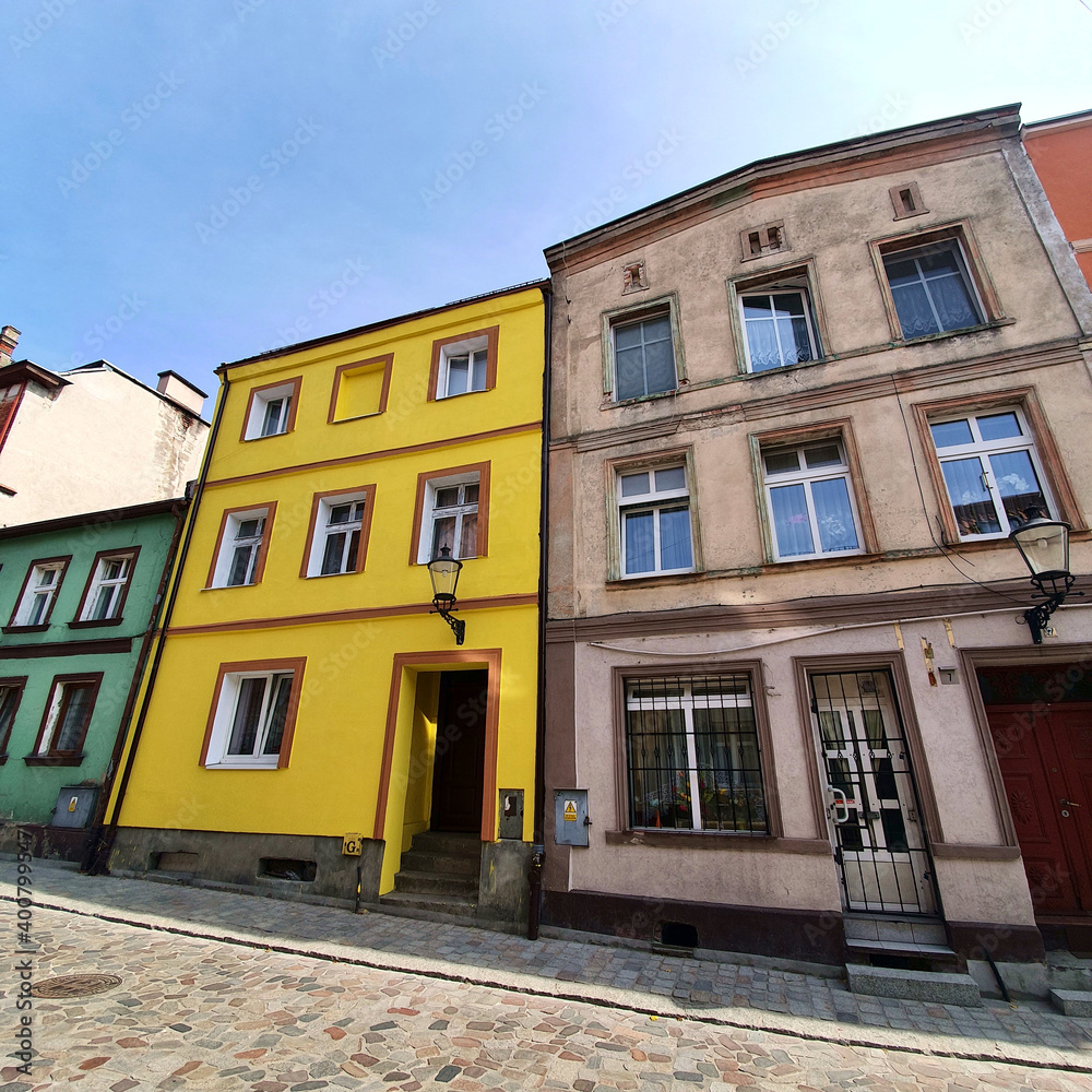 Colorful houses in the market square in the city of Gniew, Poland