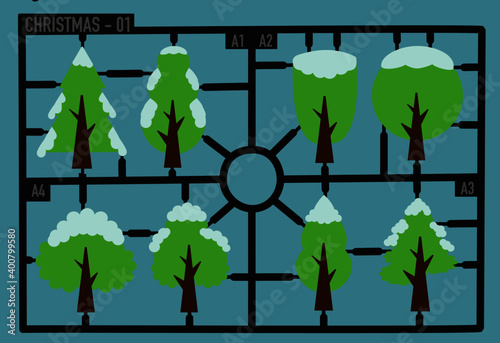 Set Christmas tree in toy parts concept.