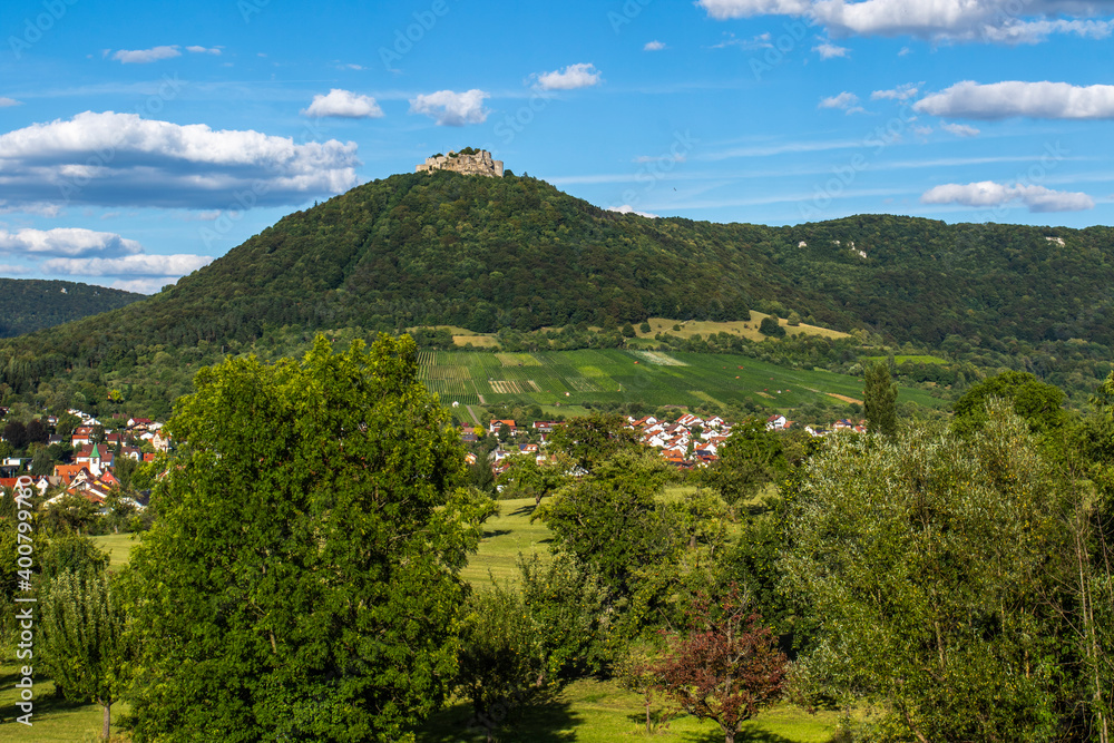 Stadt Neuffen mit Burg  Hohenneuffen, Schwäbische Alb, Baden-Württemberg