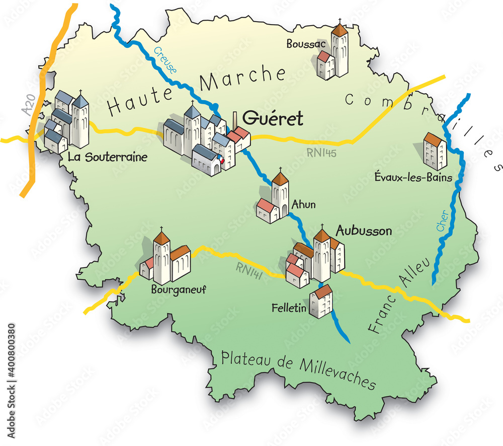 23 Carte du département de la Creuse vector de Stock Adobe Stock