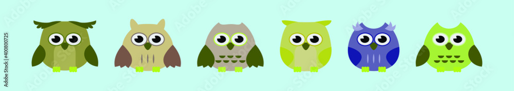 set of owl. cartoon icon design template with various models. vector illustration isolated on blue background