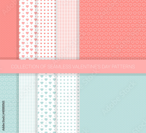 Collection of seamless Valentine's day patterns. Сute vecrot backgrounds for Valentine's day.
