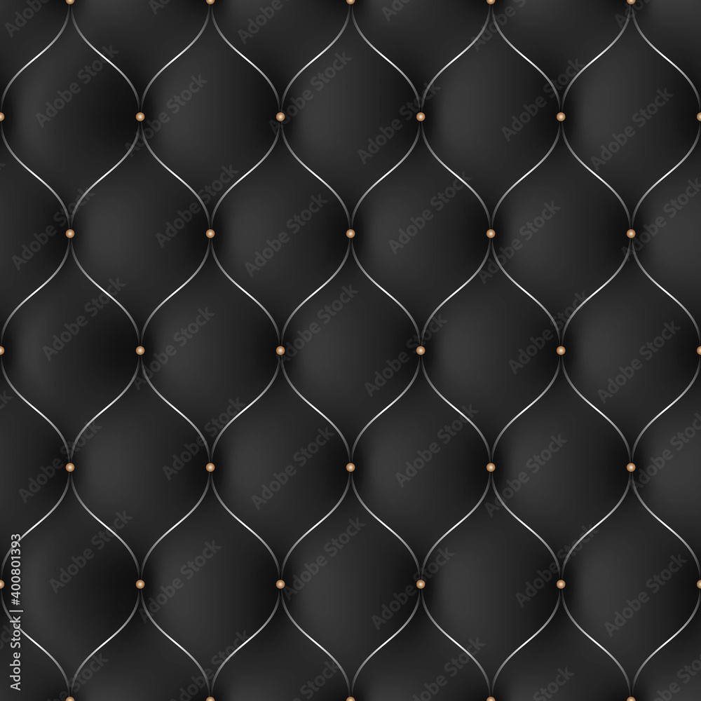 Fototapeta premium Black leather pattern, silver metallic elements, seamless pattern