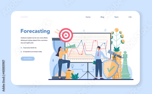 Financial analyst web banner or landing page. Business character