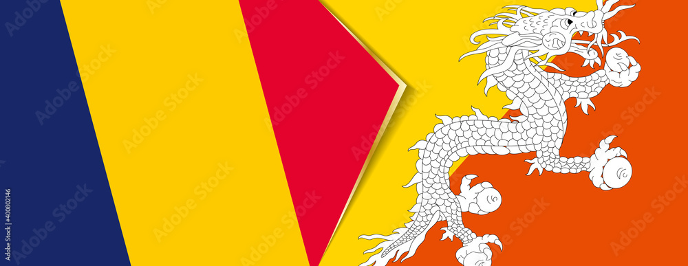 Chad and Bhutan flags, two vector flags. Chad and Bhutan flags, two vector flags.