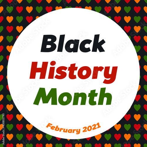 Black History Month - annual celebration in USA, Canada February 2021. Vector Seamless pattern with hearts in African colors - red, green, yellow.  Greeting card, template, banner.
