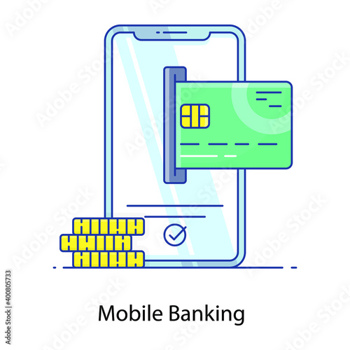 
Vector of mobile banking in filled outline design
