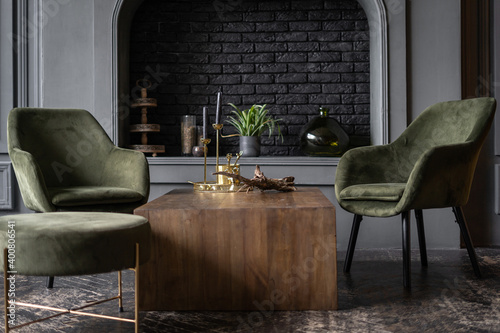 Objects in apartment with modern interior design